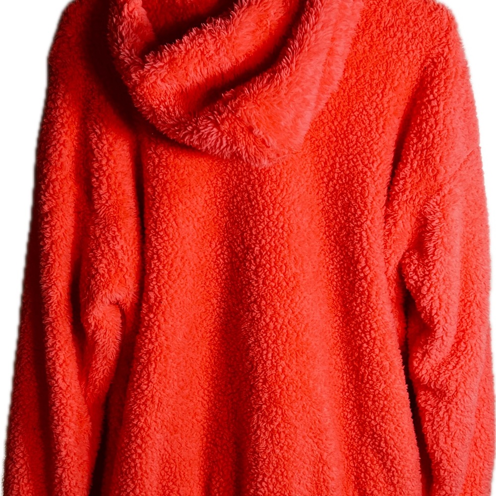 Hoodie Bright Orange Fluffy Soft Women's Size Small 100% Polyester - Picture 3 of 4